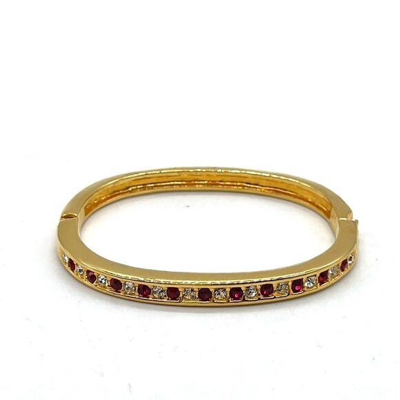 Bangle Bracelet with Crystal Accent in Gold Tone - Picture 4 of 4